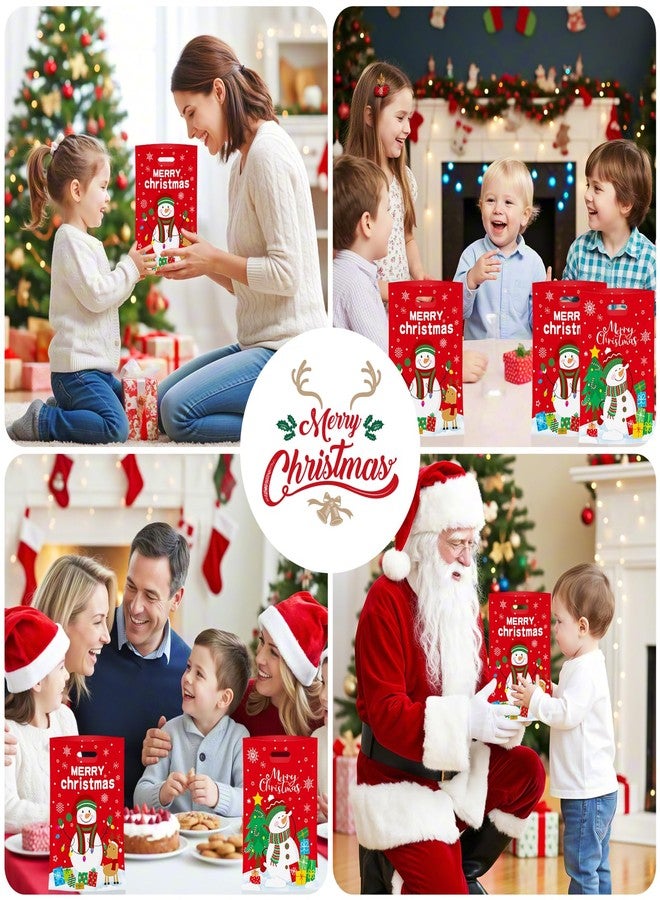 PERFQU 50 Pcs Christmas Gift Bags with Handles - Merry Christmas Goodie Bags, Cute Snowman Plastic Treat Candy Goody Cookie Snack Favor Tote Bag for Winter Xmas Holiday Christma Party Favors Supplies - Image 2